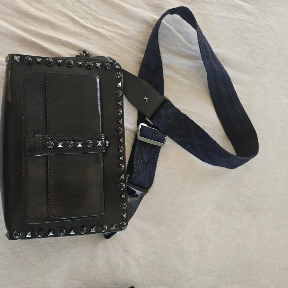 Valentino Garavani Black Rockstud Rolling Bag with Guitar Strap - Picture 6 of 7